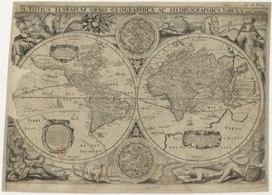 Nova totius terrarum orbis geographica ac hydrographica tabula Wereldkaart, 1631 door Jodocus Hondius