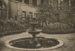 Oude moerbeiboom en fontein in de tuin van Drapers Hall