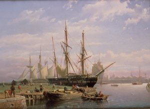 Nederlandse Zeilschepen voor Anker in een Riviermonding