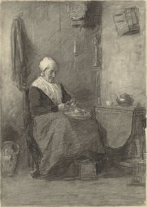 Boerenvrouw in interieur