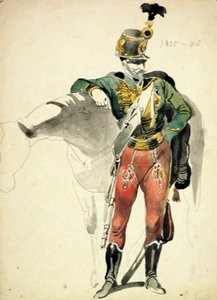 Een Huzaar van het 9e Regiment, Licht Cavalerie uniform, 1835-48 door Johan Baptiste Heinefetter