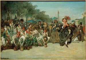 Bloemenmarkt op de Boulevard Richard-Lenoir door Johan Barthold Jongkind