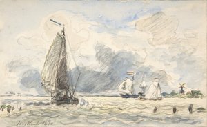 Nederlandse Vissersboten, Verso: Schetsen van Boten door Johan Barthold Jongkind