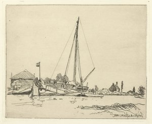 Het aangemeerde schip door Johan Barthold Jongkind