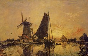 In Holland, Boten bij een Windmolen, 1868