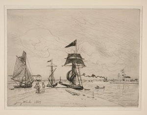 Houten Steiger in de Haven van Honfleur door Johan Barthold Jongkind