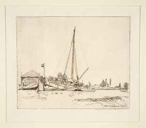 De afgemeerde boot door Johan Barthold Jongkind