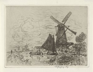 Molens bij Rotterdam door Johan Barthold Jongkind