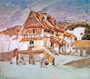 Oude huizen in Dieppe, Normandië, Frankrijk, 1851