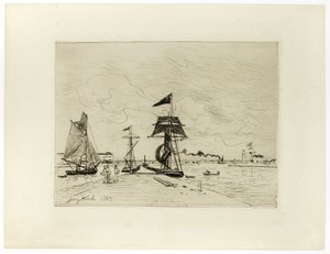 Pier in de Haven van Honfleur door Johan Barthold Jongkind