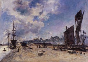 Kade in Honfleur door Johan Barthold Jongkind