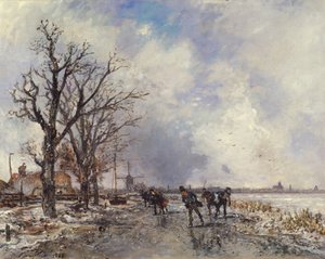 Schaatsers op de Rivier Schie, nabij Rotterdam, 1866 door Johan Barthold Jongkind