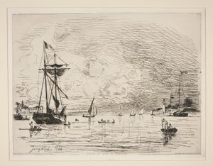 Sortie du Port de Honfleur (Uitgang van de haven van Honfleur) door Johan Barthold Jongkind