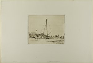 De aangemeerde boot, uit Boek met zes etsen, gezichten op Holland door Johan Barthold Jongkind