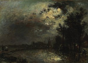 Uitzicht op Overschie bij maanlicht, 1872