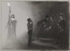 Ontwerp voor illustratie in De Amsterdammer: De nederlaag van Rusland ter Zee, 4 juni 1905