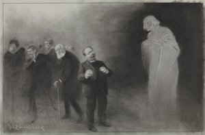 Ontwerp voor illustratie in De Amsterdammer: Het vergeten van Schimmel in de Nieuwjaarswens van de Stadsschouwburg, 13 januari 1907