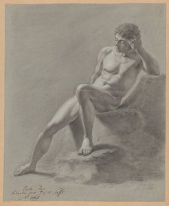 Zittend mannelijk naakt, van voren gezien (1e prijs 1807) door Johan Christiaan Willem Safft