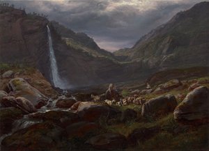 Feige Waterval (Feigefossen), Lysterfjord, Noorwegen door Johan Christian Dahl