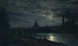 Zicht op Dresden bij Maanlicht, 1839