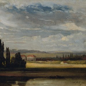 Landschapszicht met hoge wolkenlucht door Johan Christian Dahl