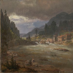 Hellefossen bij Hokksund door Johan Christian Dahl