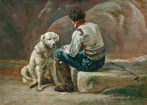 Italiaan met witte hond
