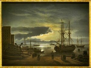 Haven van Kopenhagen bij maanlicht
