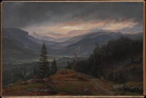 Noors:  Utsikt over Hallingdal Uitzicht over Hallingdal door Johan Christian Dahl