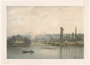 Gezicht op Port-Marly aan de Seine, met het Washuis