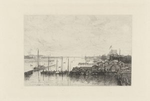 Gezicht op de gebouwen van de roeivereniging de Hoop door Johan Conrad Greive