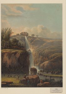 Gezicht op de waterval in Singahan door Johan Conrad Greive