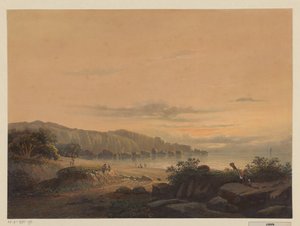 Gezicht op een baai op Java (De kleine baai Srigonjo, Zuidk. v. Java) door Johan Conrad Greive