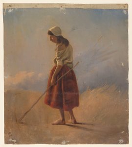 Staand boerenmeisje met stok door Johan Daniël Koelman