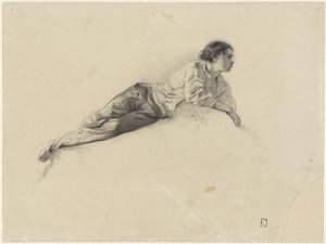 Studie van een liggende jongeman door Johan Daniël Koelman