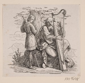 Een oude harpspeler en een jongen onder een boom door Johan Frederik Rosenstand