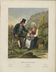 Illustratie uit het boek Geselecteerde Noorse nationale kostuums van onbekende auteur en uitgegeven door Chr. Tønsberg (no, [1861]) door Johan Fredrik Eckersberg