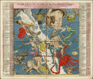 1730 hemelkaart - Globi Coelestis In Tabulas Planas Redacti Pars V door Johan Gabriel Doppelmayr