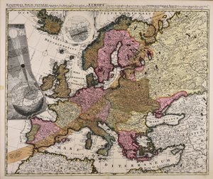 Eclipseos Solis totalis cum mora d. 12 Maji 1706 horis antem in Europa celebratae geographica repraesentatio, in qua centralis umbrae tractus ac reliquae magnitudines suis locis competentes, ex illustrium virorum observationibus deductae per arcus parallel door Johan Gabriel Doppelmayr