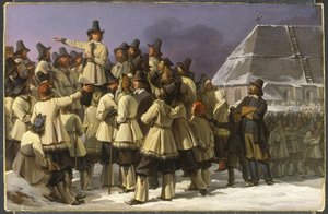 Koning Gustaaf Vasa van Zweden spreekt mannen uit Dalarna toe in Mora