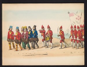 Maskerade van de Delftse studenten, 1857 (plaat 1) door Johan Hendrik Hoffmeister