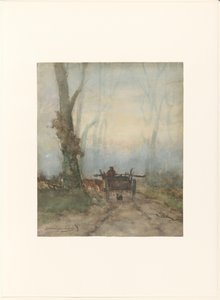 Boerenkar op bosweg door Johan Hendrik Weissenbruch (signed by artist)