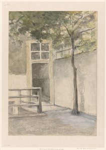 Gezicht op een binnenplaats vanuit het atelier van de kunstenaar in de Kazernestraat te Den Haag door Johan Hendrik Weissenbruch (signed by artist)