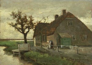 Boerenhuis aan een vaart door Johan Hendrik Weissenbruch