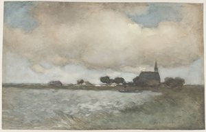 Gezicht op de kerk van Noordse Dorp bij Noorden door Johan Hendrik Weissenbruch