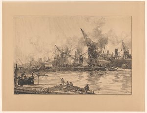 Gezicht op de haven van Rotterdam, met verschillende kranen door Johan Hendrik van Mastenbroek (signed by artist)