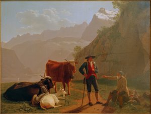 Vierwoudstrekenmeer met herders door Johan Jakob Biedermann