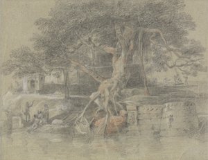 Een Stervende Hindoe Naar de Rivier Ganges Gebracht