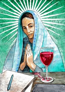 Een spirituele vrouw in diepe gedachten verzonken