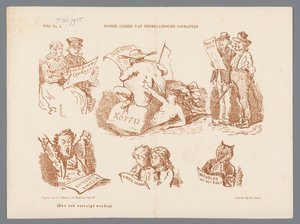 Spotprent op de verschillende soorten courantlezers, 1870 door Johan Michaël Schmidt Crans
